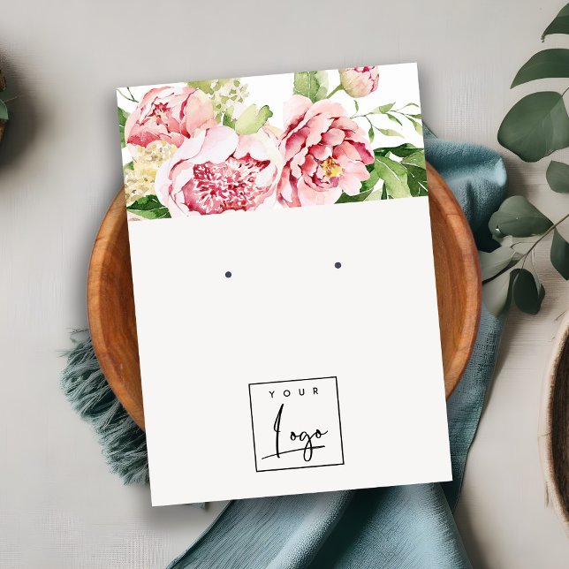 Carte De Visite Ecran rose Aquarelle pivoine Floral Logo Écran d'o (Créateur téléchargé)