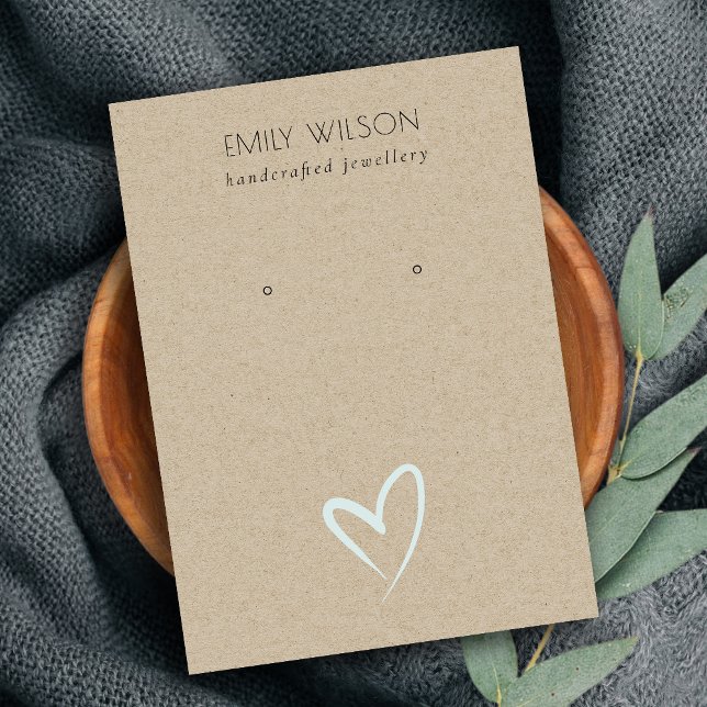 Carte De Visite Écran simple Kraft Blue Heart Stud (Créateur téléchargé)