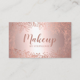 Carte De Visite Écriture de maquillage floral à feuille métalli