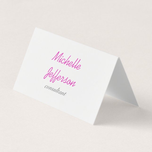 Carte De Visite Écriture manuscrite tendance rose blanc propre (Devant)