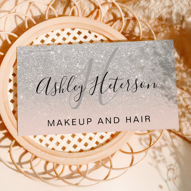 Carte De Visite Écriture maquillage monogramme argent parties scin (Créateur téléchargé)