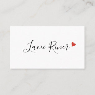 Carte De Visite Écriture moderne chic Coeur d'amour rouge