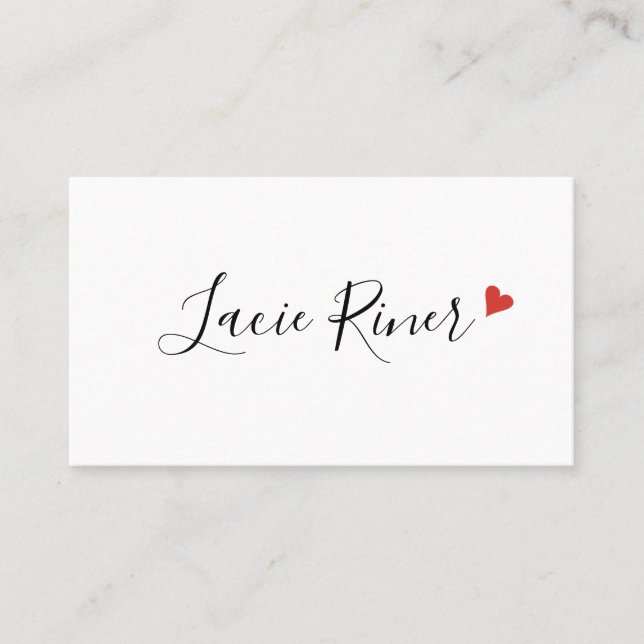 Carte De Visite Écriture moderne chic Coeur d'amour rouge (Devant)