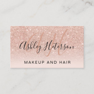 Carte De Visite Écriture monogrammée rose or parties scintillant b