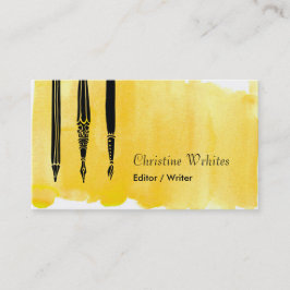 Carte De Visite Écrivain Auteur Fontaine stylo Editeur Quill Jaune