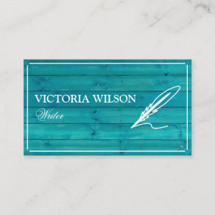 Carte De Visite Ecrivain blanc et bleu chic en bois