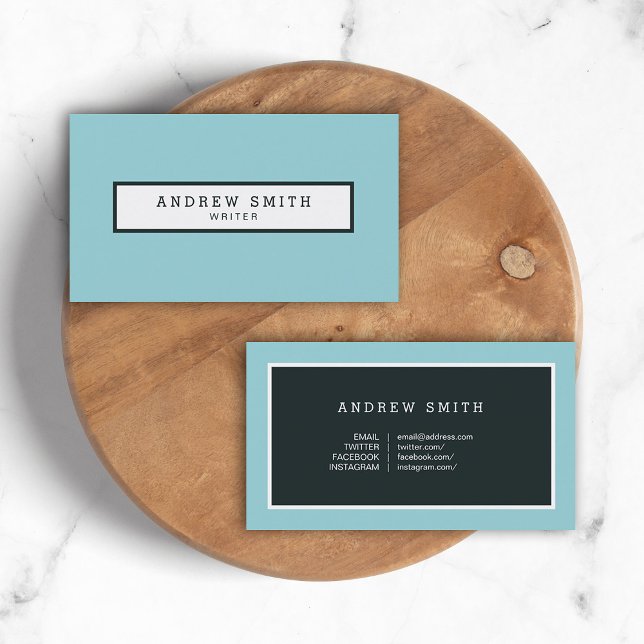 Carte De Visite Écrivain bleu moderne professionnel Médias sociaux (Créateur téléchargé)
