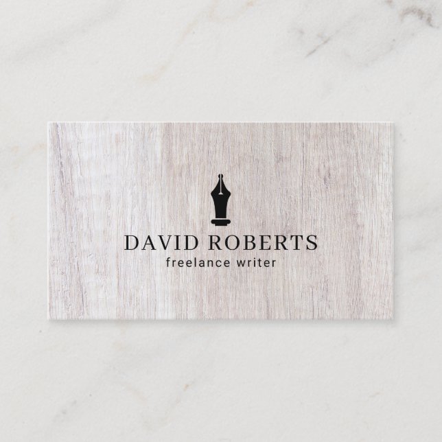 Carte De Visite Écrivain Écrivain Auteur Pen Nib Logo Classy Wood (Devant)