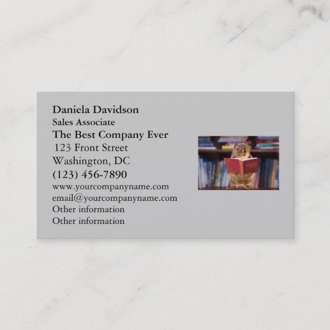 Carte De Visite Écureuil futé lisant un dictionnaire (Devant)