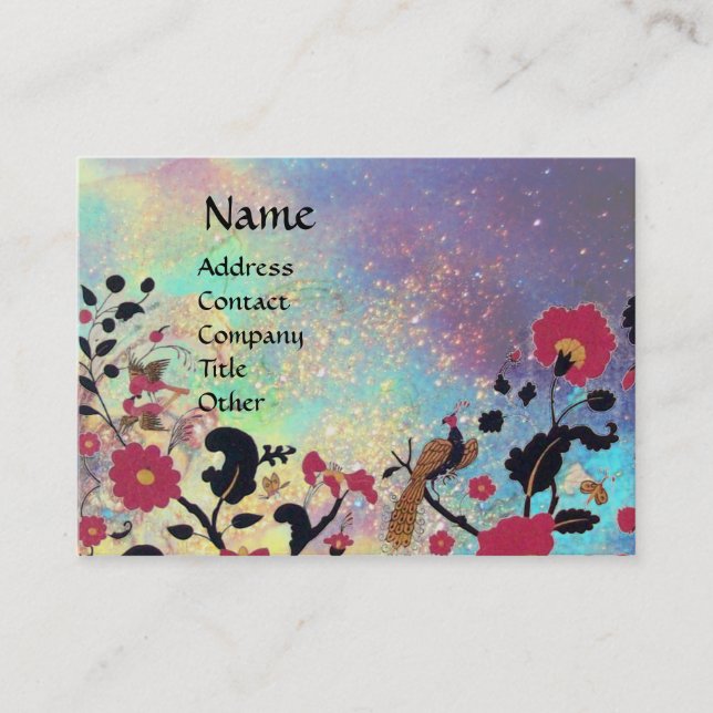 Carte De Visite EDEN /Whimsical Magic Garden in Blue Gold Sparkles (Devant)