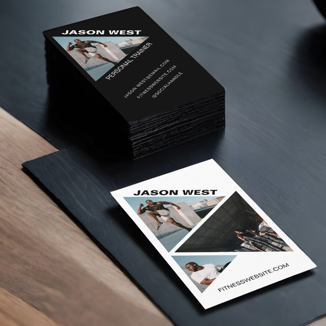 Carte De Visite Edgy & Trendy Personal Trainer 3 Photo Black (Edgy & Trendy Personal Trainer 3 Photo Black Business Card)