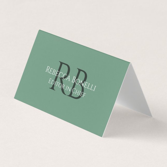 Carte De Visite Éditeur de monogramme minimaliste vert de forêt en (Devant)