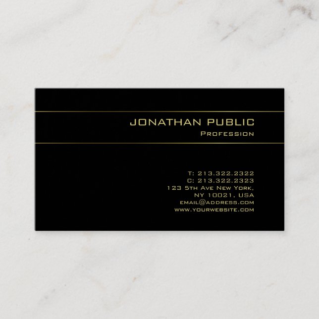 Carte De Visite Effet Black Gold tendance Plaine artistique Luxe (Devant)