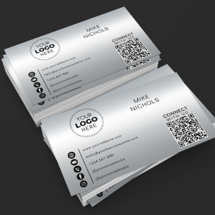 Carte De Visite Effet métallique argent QR Code Connexion avec nou