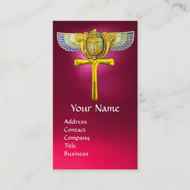 Carte De Visite ÉGYPTIEN SCARAB ANKH ET CORNUCOPIE rose (Devant)