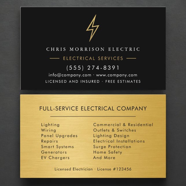 Carte De Visite Electrical Services Electrician Gold Metallic (Créateur téléchargé)
