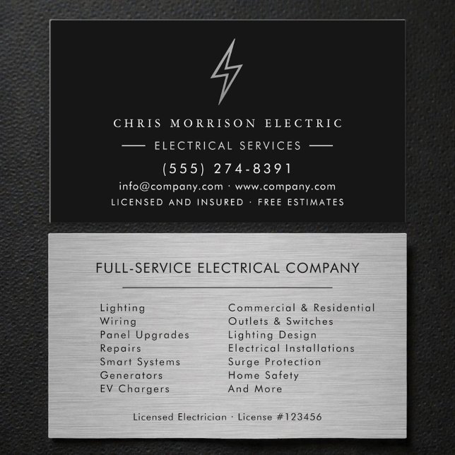 Carte De Visite Electrical Services Electrician Silver Metallic (Créateur téléchargé)