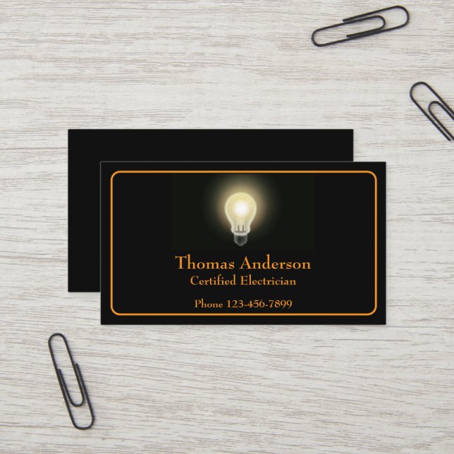 Carte De Visite Electrician Electric Company Business Card (Devant/Arrière en situation)