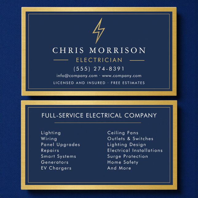 Carte De Visite Electrician Handyman Contractor Metal Navy Blue (Créateur téléchargé)