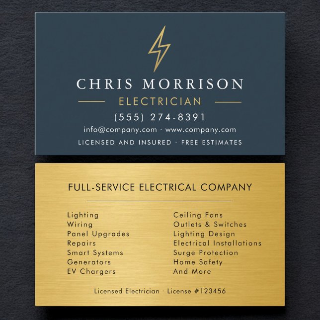 Carte De Visite Electrician Industrial Gold Handyman Contractor (Créateur téléchargé)