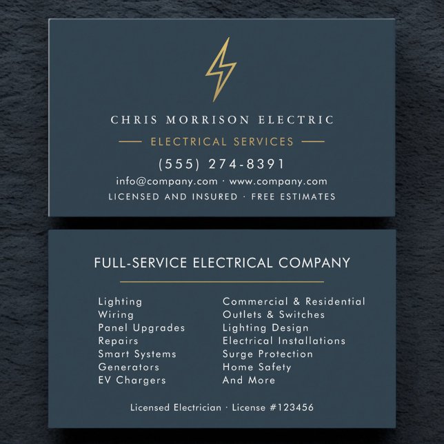 Carte De Visite Electrician – Professional Blue Electric Company (Créateur téléchargé)