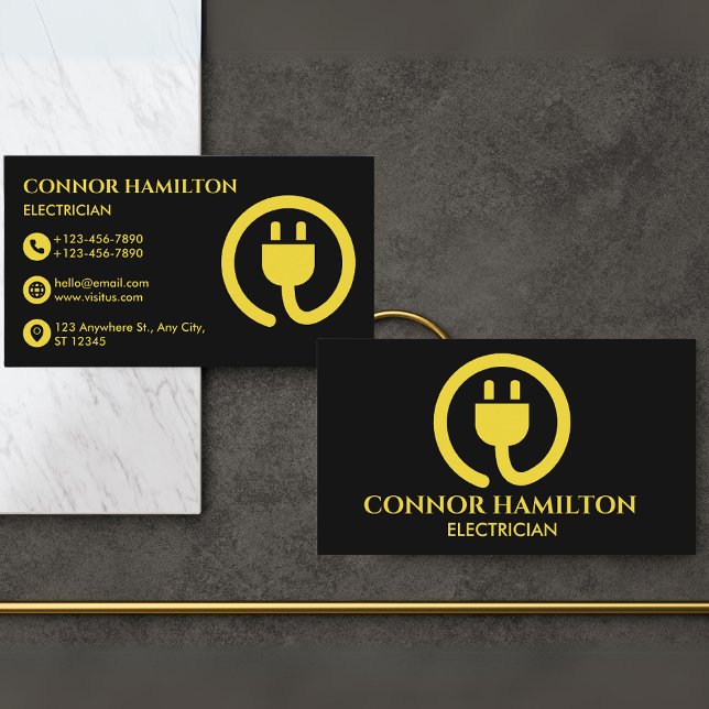 Carte De Visite Electricien de câble Jaune Cool moderne (Créateur téléchargé)