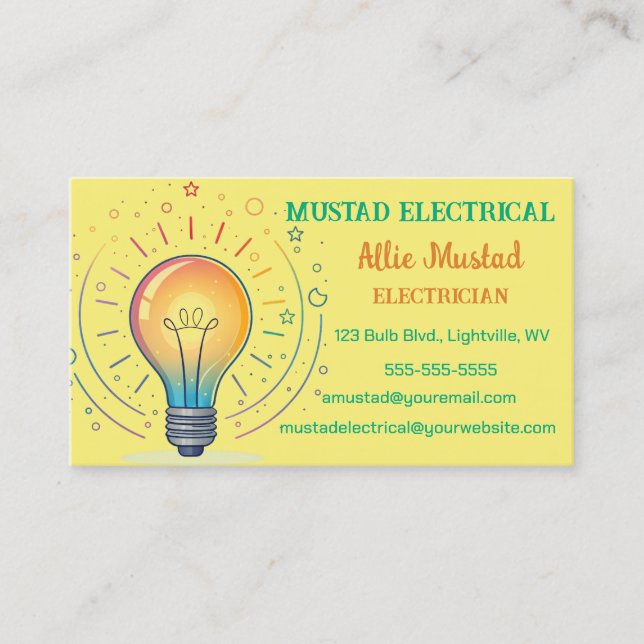 Carte De Visite Électricien d'éclairage lumineux modifiable (Devant)