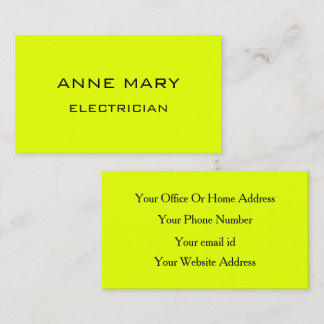 Carte De Visite Électricien Jaune Néon Électricité Moderne Personn