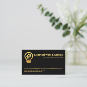 Carte De Visite Électricien minimaliste Black Gold Home Bulb