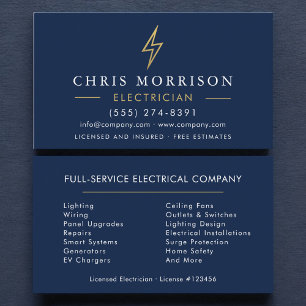 Carte De Visite Électricien Minimaliste Moderne Bleu Nuit Or