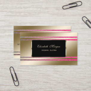 Carte De Visite Elegan, Black Frame Faux Gold Glittery Stripes