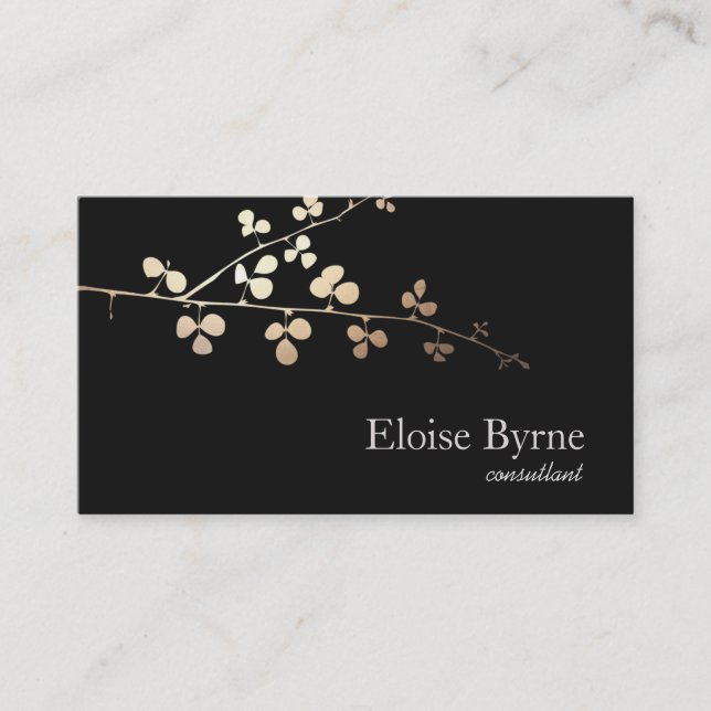 Carte De Visite Elegan Tree Branch Gold et Black (Devant)