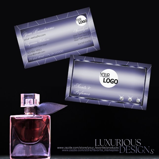 Carte De Visite Elegance Blue Stylish Noble avec diamants et logo (Créateur téléchargé)