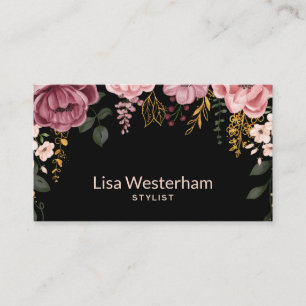 Carte De Visite Élégance botanique : Floral noir et rose