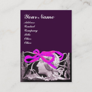 CARTE DE VISITE ÉLÉGANCE / FEMME AU RUBAN ROSE ET FLEURS