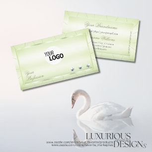 Carte De Visite Elegance Pastel Green avec Diamants et Logo Luxe