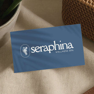 Carte De Visite Élégance Terreuse Logo Beauté, Bien-être, Spa Bleu