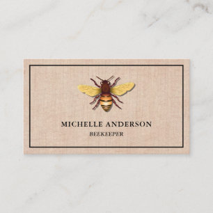 Carte De Visite Élégant Abeille à Miel en Toile de Jute Apiculteur