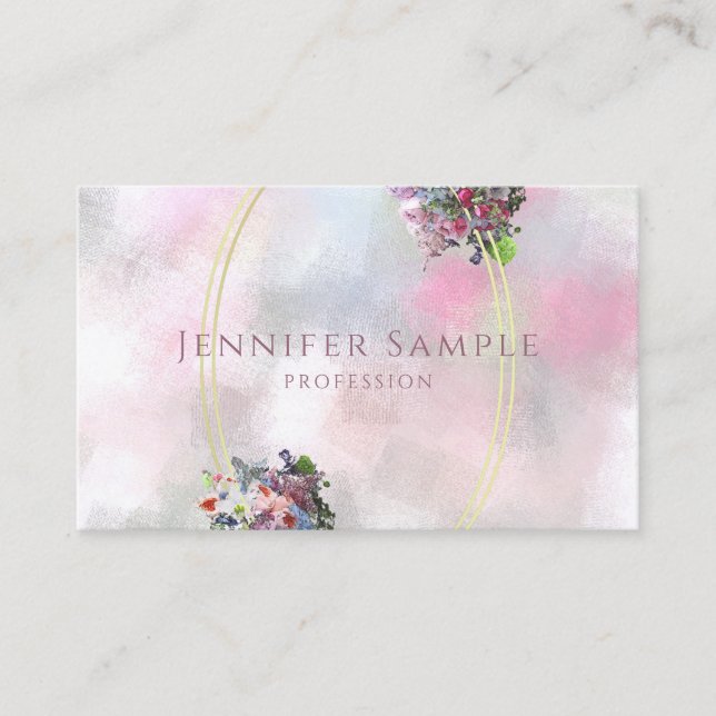 Carte De Visite Elégant Abstrait Aquarelle Fleurs Gold Frame Top (Devant)