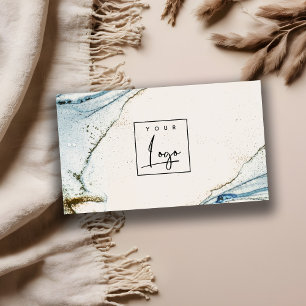 Carte De Visite Elégant Abstrait Aquarelle Logo Bleu Or Plage