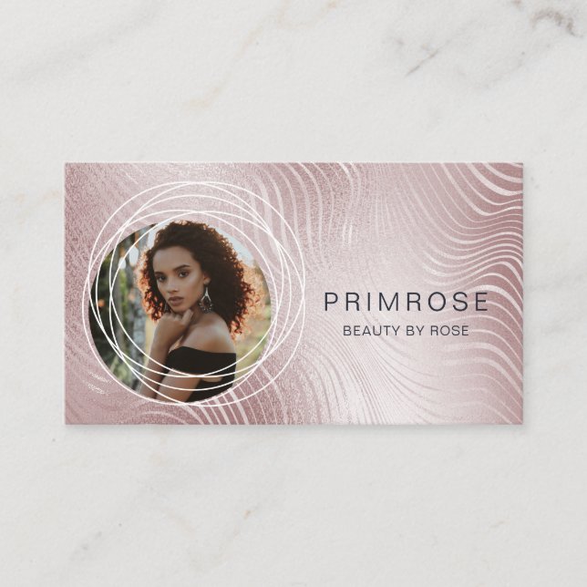 Carte De Visite Élégant Abstrait Glam Rose or Monogramme photo (Devant)
