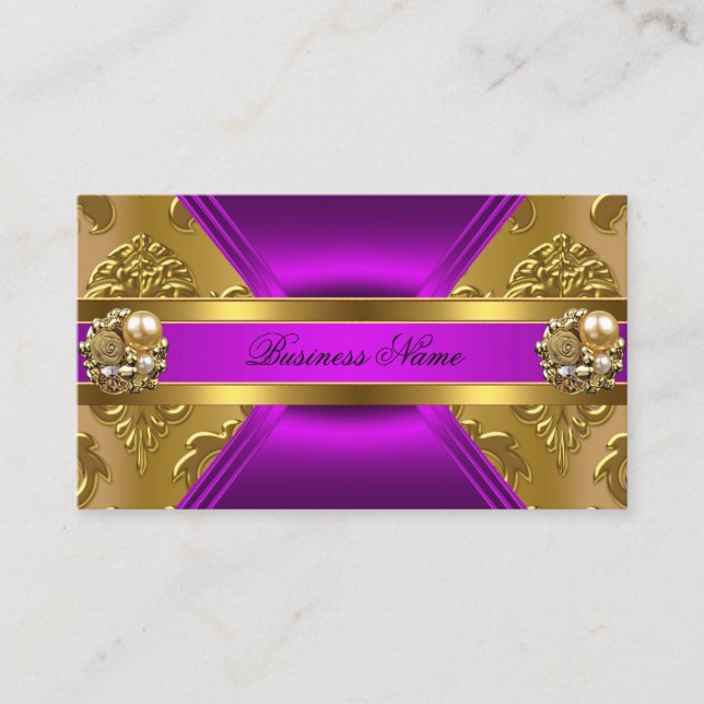 Carte De Visite Élégant Affaires Purple Magenta Or Damask Jewel (Devant)