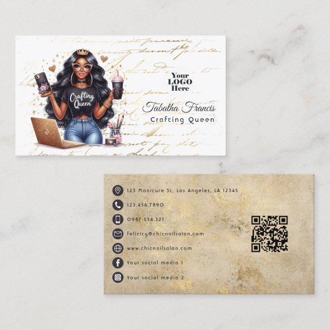 Carte De Visite Élégant Afro-Américain Artisanat Queen Branding (Devant / Derrière)