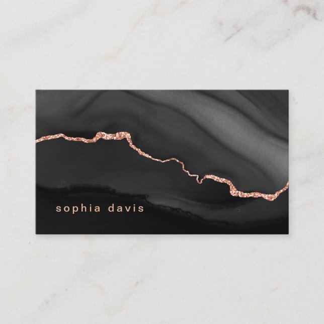 Carte De Visite Élégant Agate noir avec Faux Rose Gold (Devant)