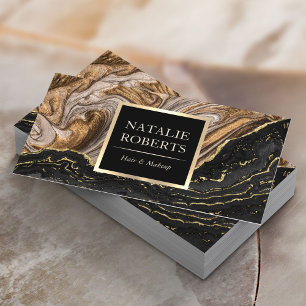 Carte De Visite Élégant Agate Noir & Or Marbre Salon de Beauté 