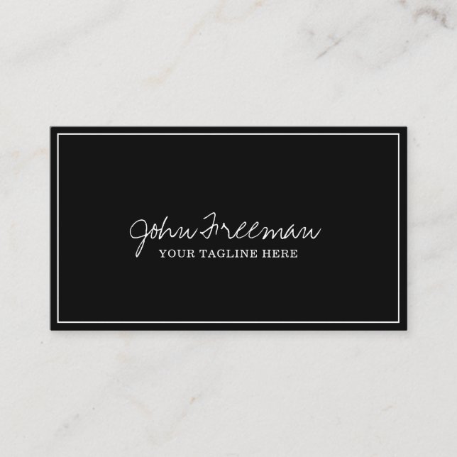 Carte De Visite Élégant agent de signature noir de script blanc (Devant)