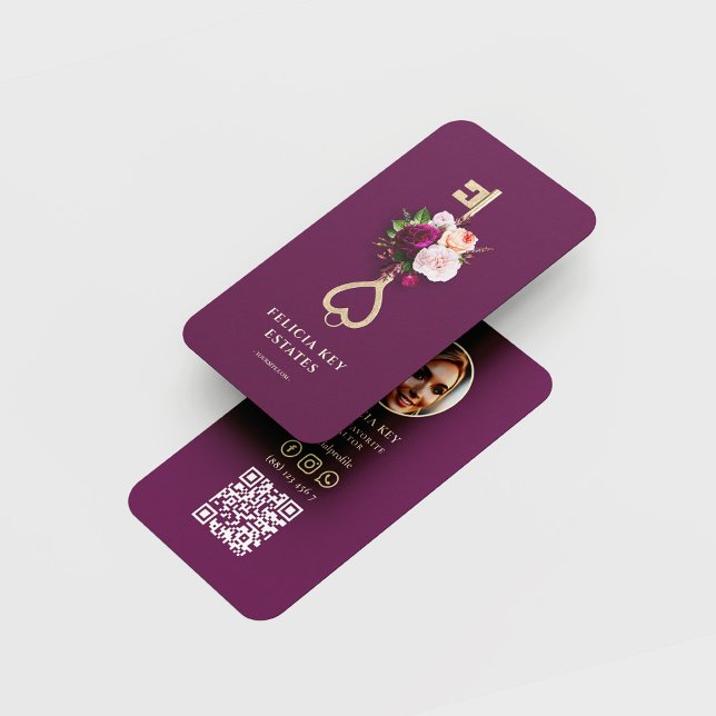 Carte De Visite Élégant agent immobilier floral (Créateur téléchargé)