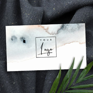 Carte De Visite Elégant Aqua Blue Gold Watercolor Logo de plage