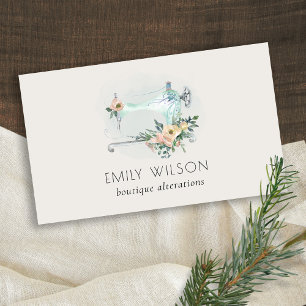 Carte De Visite Elégant Aqua Grey Machine à coudre Cuisine florale