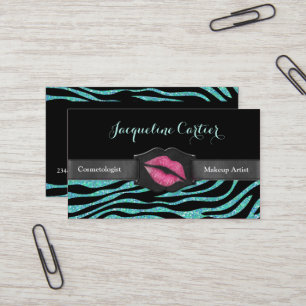 Carte De Visite Elégant Aqua Zebra Parties scintillant Kiss Cosmet
